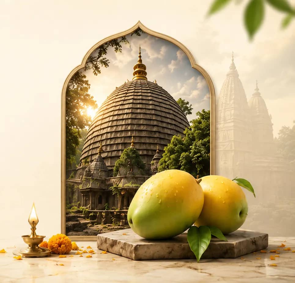 Kamakhya temple and mangoes representing the brand story